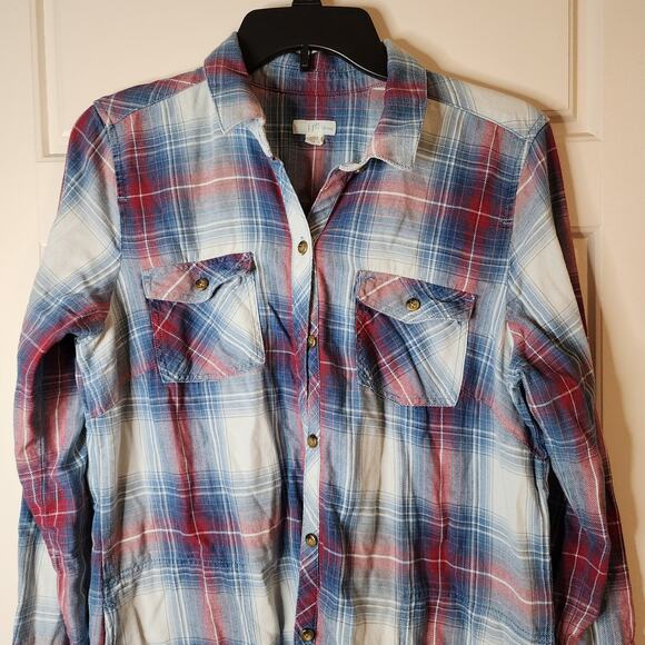 J. Jill Denim Brand Womens Plaid Top Sz Small Longer Length Button Front Casual - Picture 3 of 7